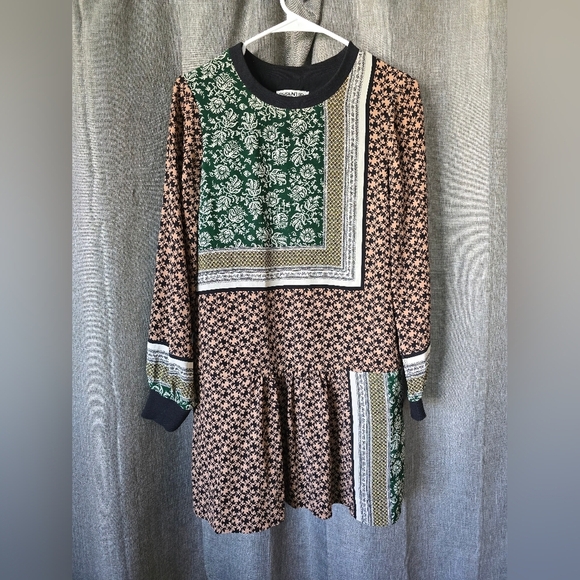 Essentiel Antwerp Shift Dress Scarf Print Sz 34 (US 4) 100% Silk Drop Waist - Picture 1 of 5